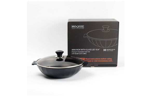 Premium Enameled Cast Iron Mini Wok Pan with Lid